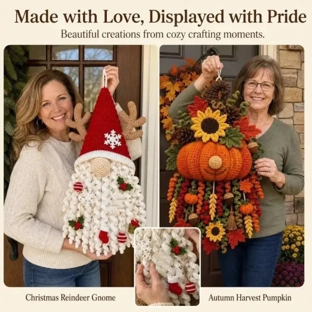Kit de Décoration de Porte au Crochet Fait Main, Thèmes Saisonniers : Père Noël, Cœur de la Saint-Valentin, Noël, Lapin de